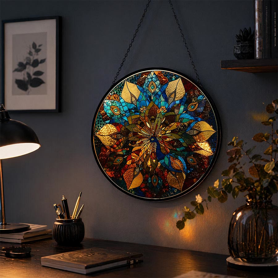 Olivenorma 2D Rond Mandala Mosaïque Vitrail Attrape-soleil - image 1