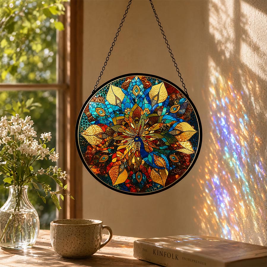 Olivenorma 2D Rond Mandala Mosaïque Vitrail Attrape-soleil - 30 cm x 30 cm - image 0
