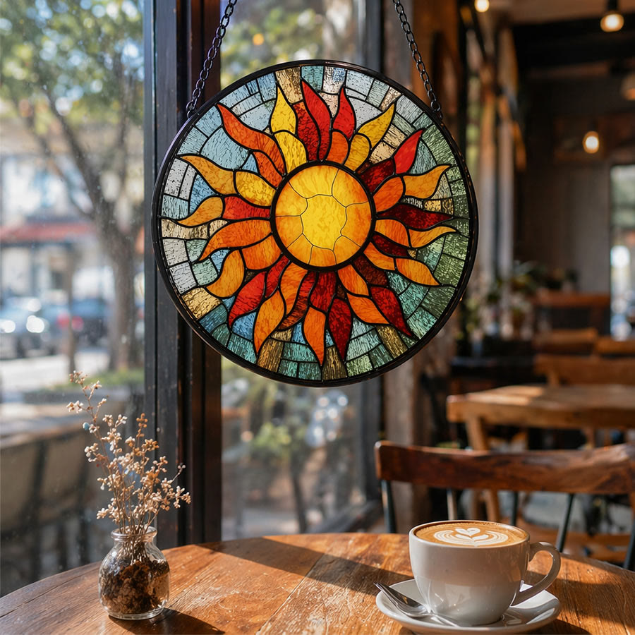 Olivenorma Attrape-soleil rond 2D Rayons de soleil chauds en mosaïque de vitrail - image 4
