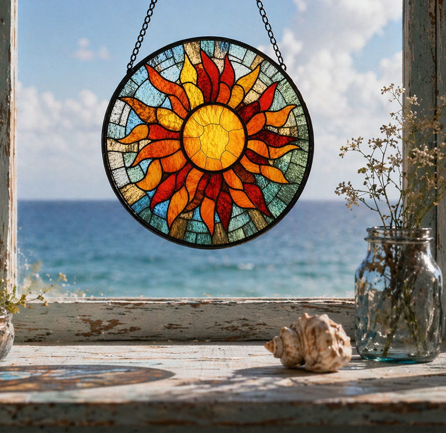 Olivenorma Attrape-soleil rond 2D Rayons de soleil chauds en mosaïque de vitrail - image 2
