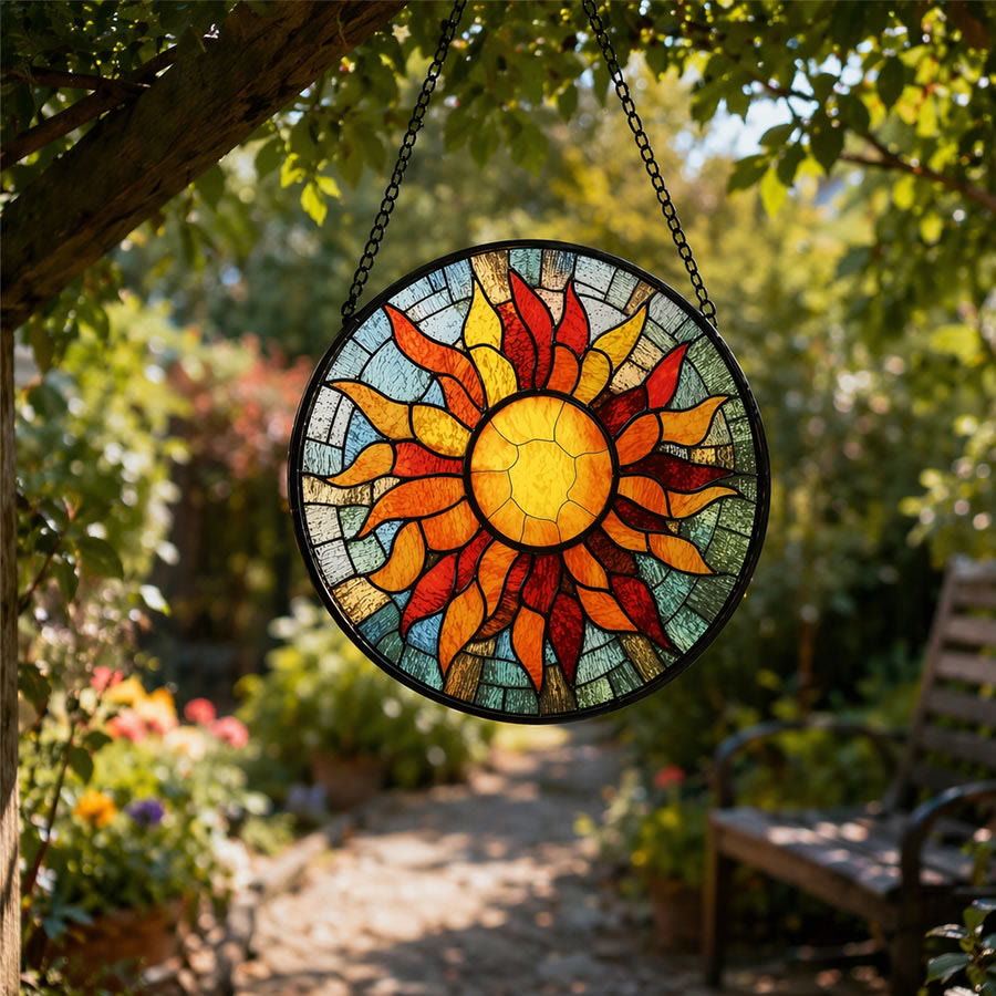 Olivenorma Attrape-soleil rond 2D Rayons de soleil chauds en mosaïque de vitrail - image 3