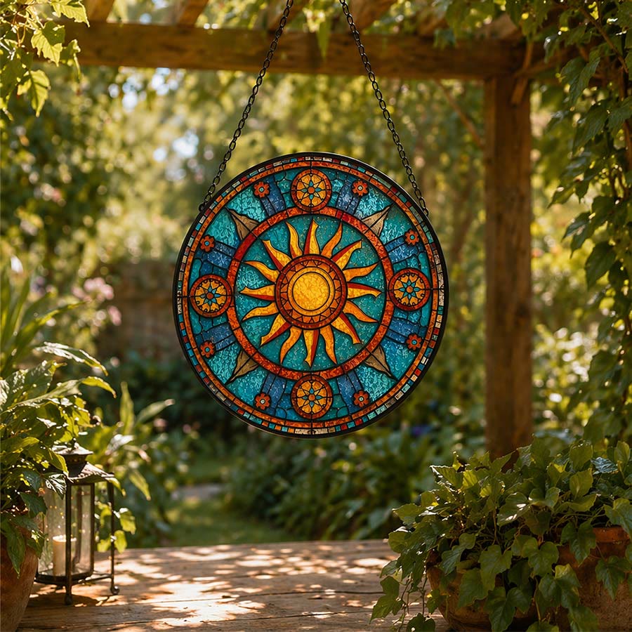 Olivenorma Attrape-soleil en mosaïque de rayons de soleil mandala rond 2D - 30 cm x 30 cm - image 0