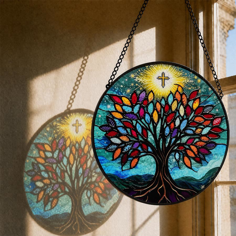 Olivenorma Croix Ronde 2D Vie de la Vie Galaxie Mosaïque Vitrail Attrape-Soleil - 30 cm x 30 cm - image 0