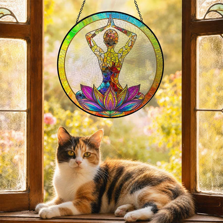 Olivenorma 2D Mains au-dessus de la tête Figurine de méditation et de yoga Vitrail Attrape-soleil - image 5