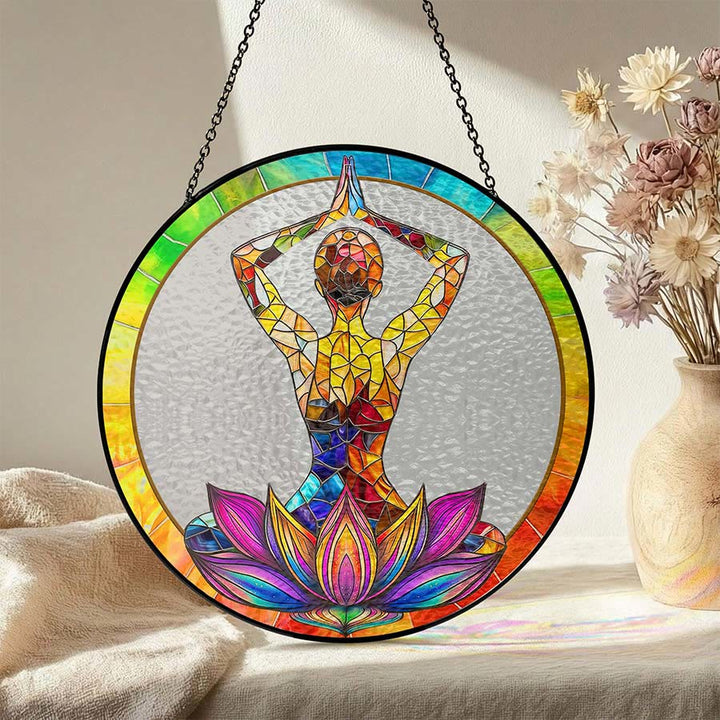 Olivenorma 2D Mains au-dessus de la tête Figurine de méditation et de yoga Vitrail Attrape-soleil - image 2