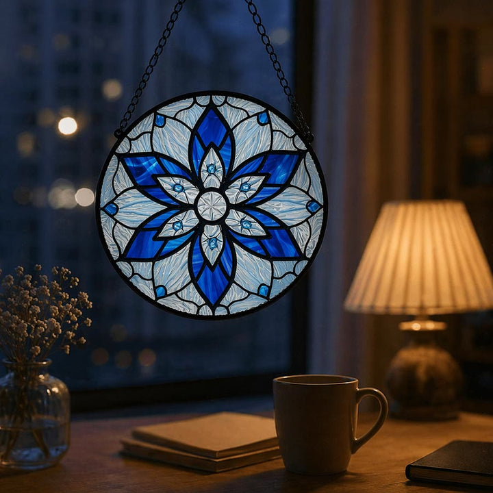 Olivenorma 2D Rond Lotus Bleu Mandala Œil Maléfique Mosaïque Vitrail Attrape-Soleil - image 5