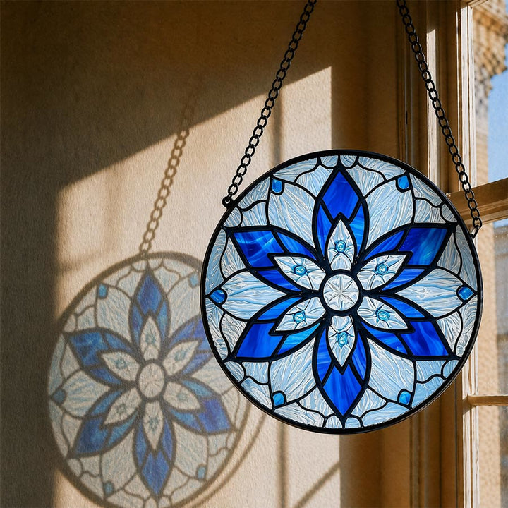 Olivenorma 2D Rond Lotus Bleu Mandala Œil Maléfique Mosaïque Vitrail Attrape-Soleil - image 1