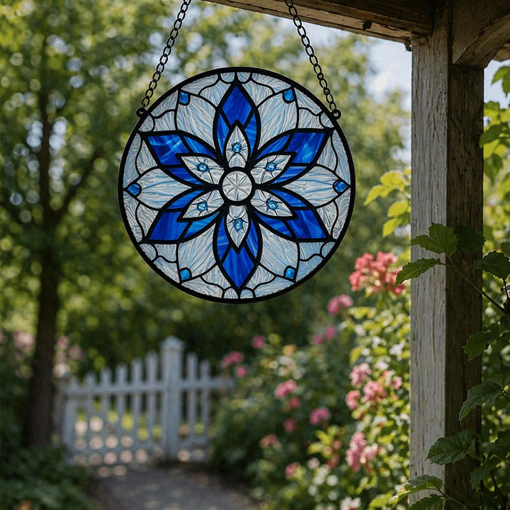 Olivenorma 2D Rond Lotus Bleu Mandala Œil Maléfique Mosaïque Vitrail Attrape-Soleil - image 2