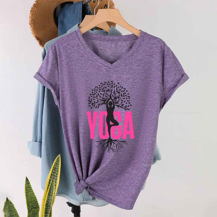 T-shirt à col en V pour femme Olivenorma Yoga Figure Tree Of Life Bold Text Graphic - Violet - 2XL - image 37