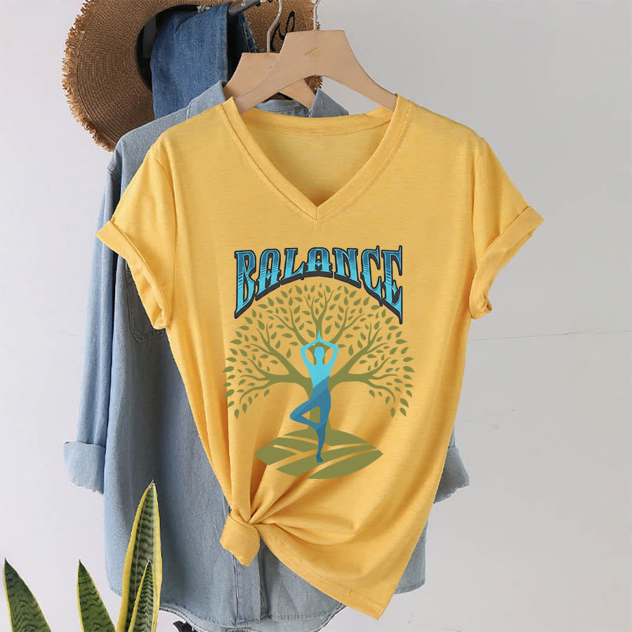 T-shirt à col en V pour femme Olivenorma Tree Pose Yoga Lady Balance Word Spiritual - Jaune - 2XL - image 31