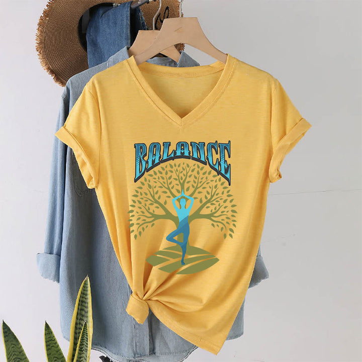 T-shirt à col en V pour femme Olivenorma Tree Pose Yoga Lady Balance Word Spiritual - Jaune - 2XL - image 31