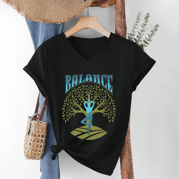 T-shirt à col en V pour femme Olivenorma Tree Pose Yoga Lady Balance Word Spiritual - Noir - 2XL - image 19