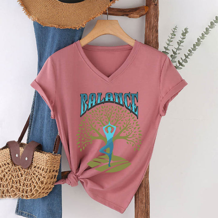 T-shirt à col en V pour femme Olivenorma Tree Pose Yoga Lady Balance Word Spiritual - Rose - 2XL - image 13