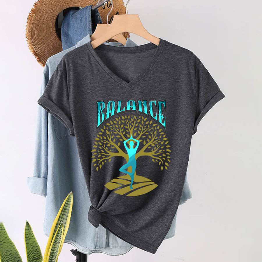 T-shirt à col en V pour femme Olivenorma Tree Pose Yoga Lady Balance Word Spiritual - Gris - 2XL - image 22