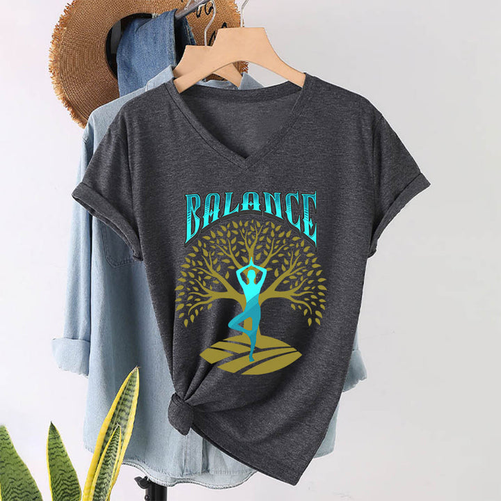 T-shirt à col en V pour femme Olivenorma Tree Pose Yoga Lady Balance Word Spiritual - Gris - 2XL - image 22