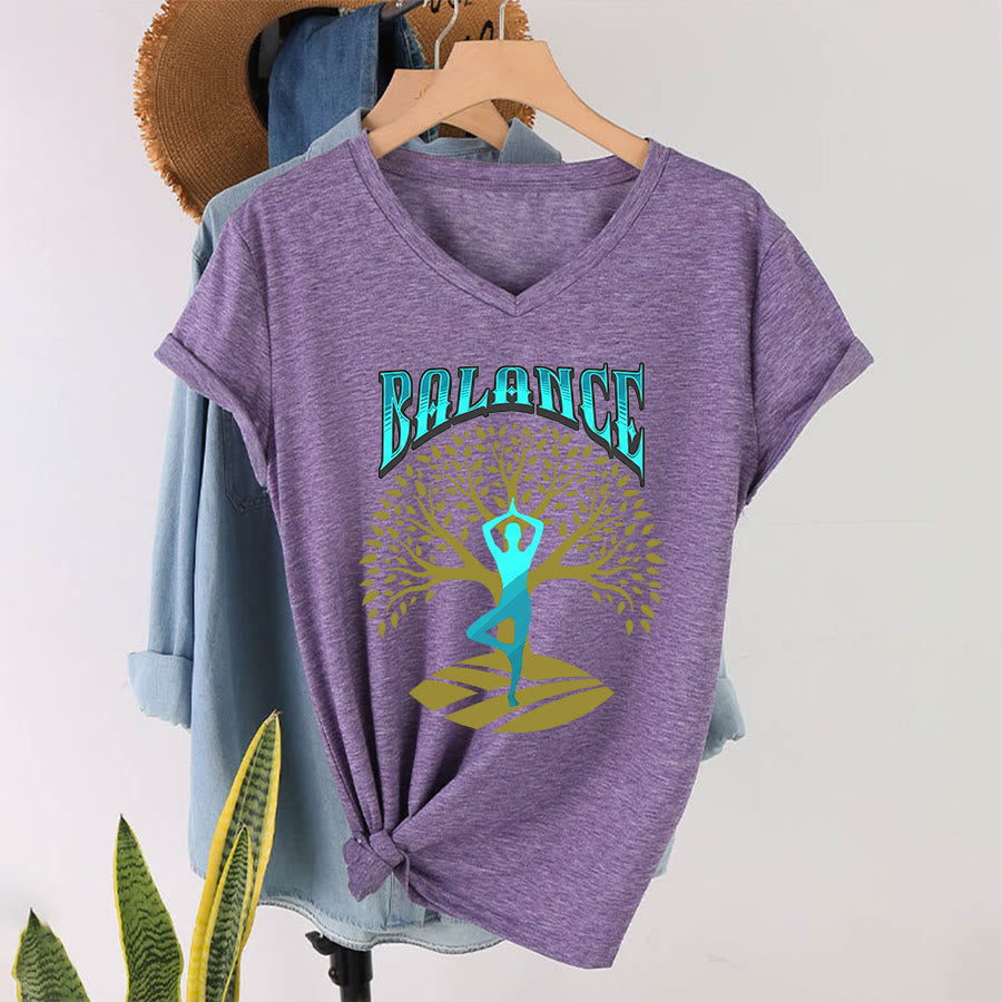 T-shirt à col en V pour femme Olivenorma Tree Pose Yoga Lady Balance Word Spiritual - Violet - 2XL - image 37