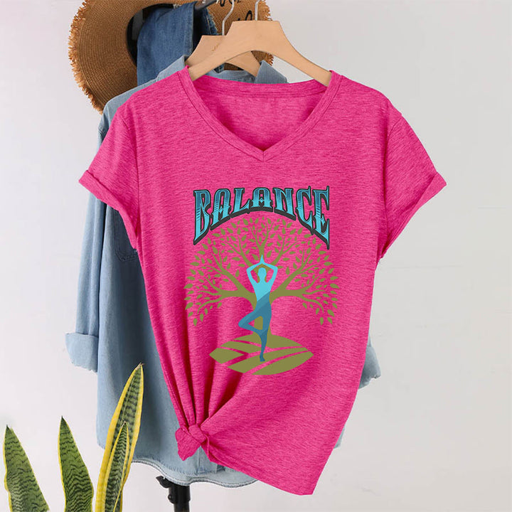 T-shirt à col en V pour femme Olivenorma Tree Pose Yoga Lady Balance Word Spiritual - Rose rouge - 2XL - image 34
