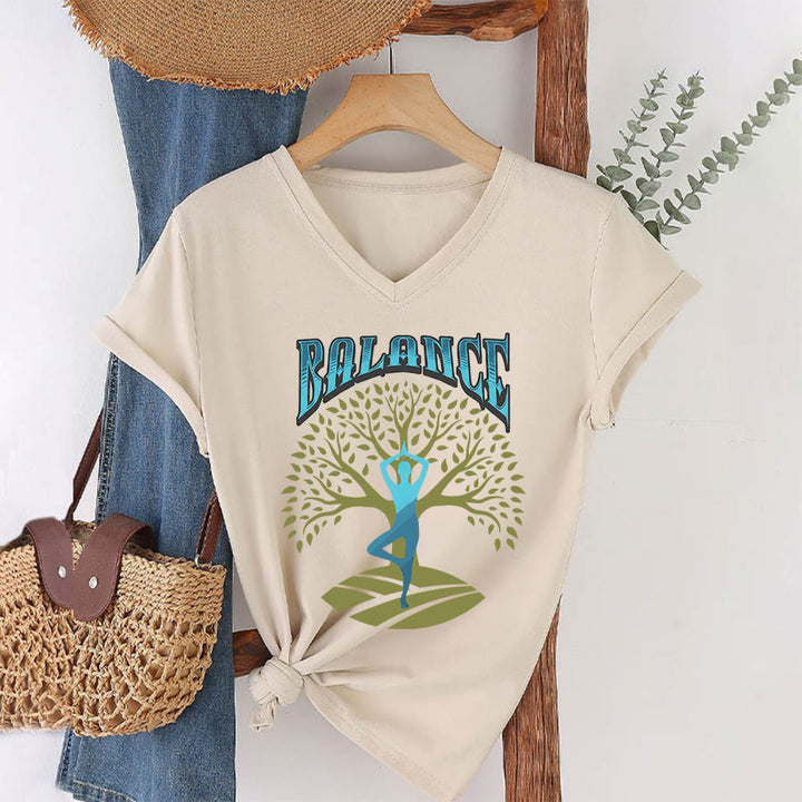 T-shirt à col en V pour femme Olivenorma Tree Pose Yoga Lady Balance Word Spiritual - Kaki - 2XL - image 10