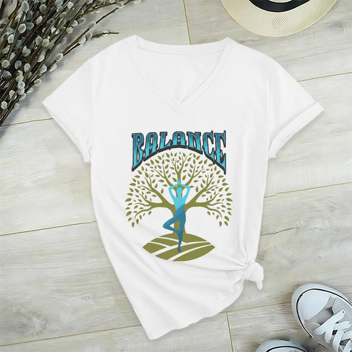 T-shirt à col en V pour femme Olivenorma Tree Pose Yoga Lady Balance Word Spiritual - image 0