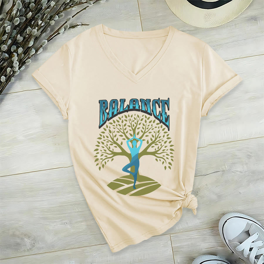 T-shirt à col en V pour femme Olivenorma Tree Pose Yoga Lady Balance Word Spiritual - image 9