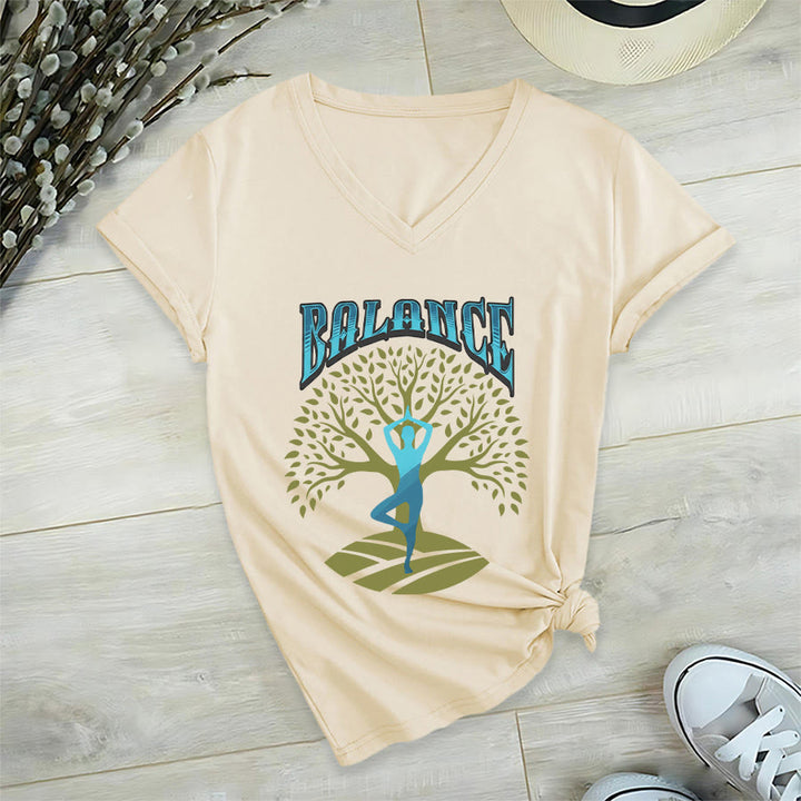 T-shirt à col en V pour femme Olivenorma Tree Pose Yoga Lady Balance Word Spiritual - image 9