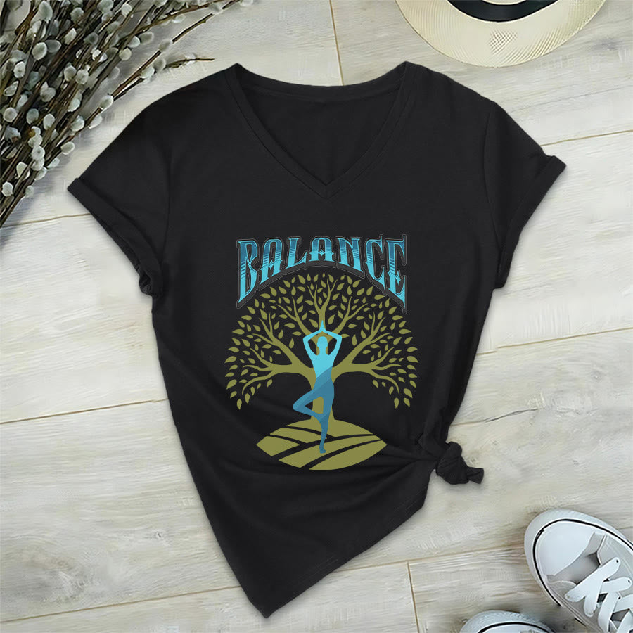 T-shirt à col en V pour femme Olivenorma Tree Pose Yoga Lady Balance Word Spiritual - image 18