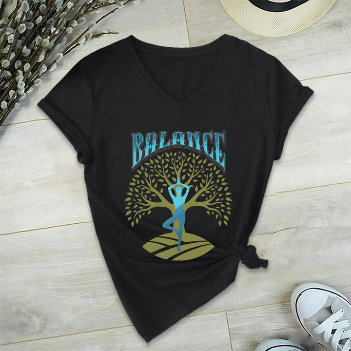 T-shirt à col en V pour femme Olivenorma Tree Pose Yoga Lady Balance Word Spiritual - image 18