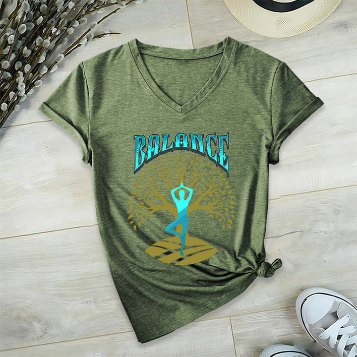 T-shirt à col en V pour femme Olivenorma Tree Pose Yoga Lady Balance Word Spiritual - image 6