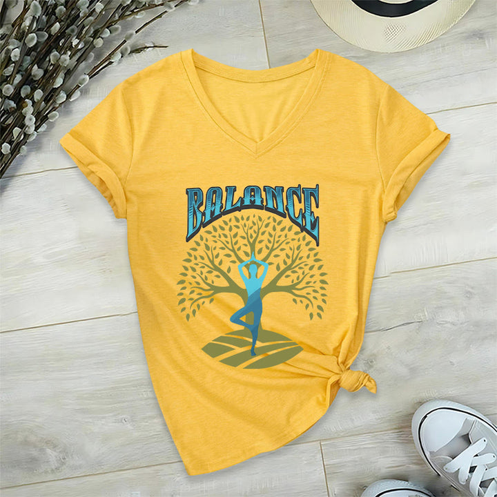 T-shirt à col en V pour femme Olivenorma Tree Pose Yoga Lady Balance Word Spiritual - image 30