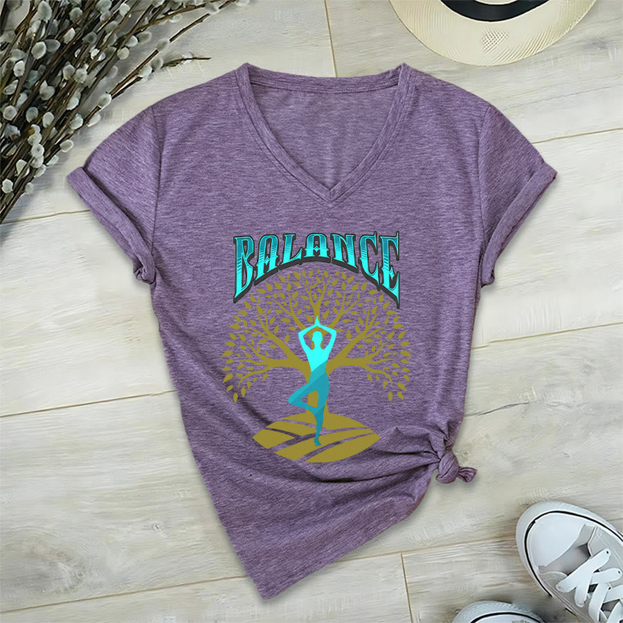 T-shirt à col en V pour femme Olivenorma Tree Pose Yoga Lady Balance Word Spiritual - image 36
