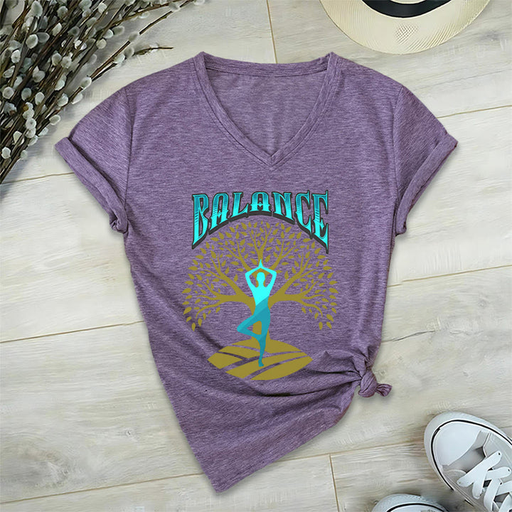 T-shirt à col en V pour femme Olivenorma Tree Pose Yoga Lady Balance Word Spiritual - image 36