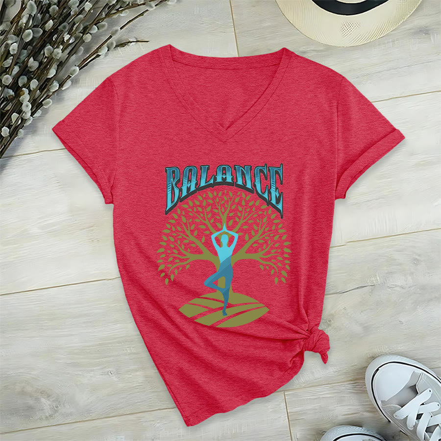 T-shirt à col en V pour femme Olivenorma Tree Pose Yoga Lady Balance Word Spiritual - image 27