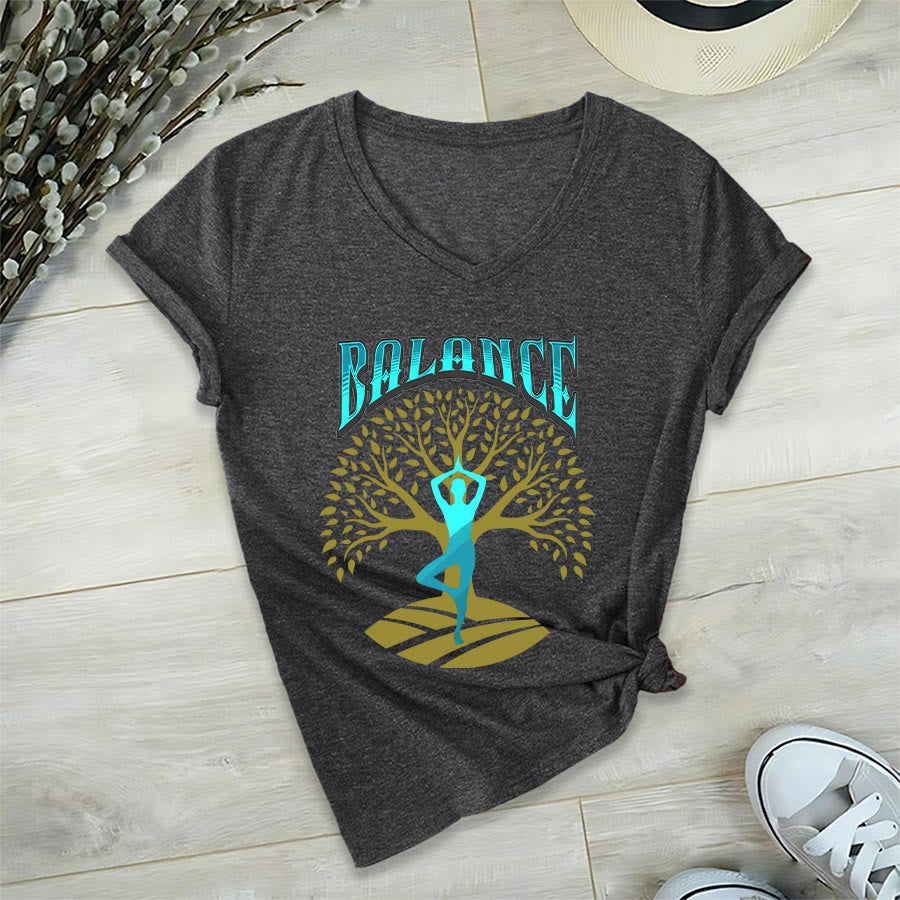 T-shirt à col en V pour femme Olivenorma Tree Pose Yoga Lady Balance Word Spiritual - image 21