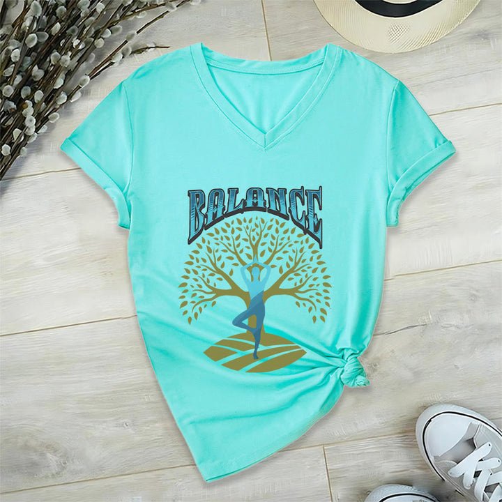 T-shirt à col en V pour femme Olivenorma Tree Pose Yoga Lady Balance Word Spiritual - image 15