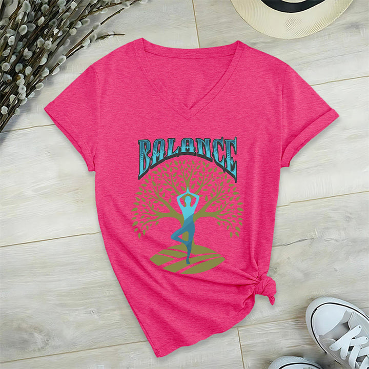 T-shirt à col en V pour femme Olivenorma Tree Pose Yoga Lady Balance Word Spiritual - image 33