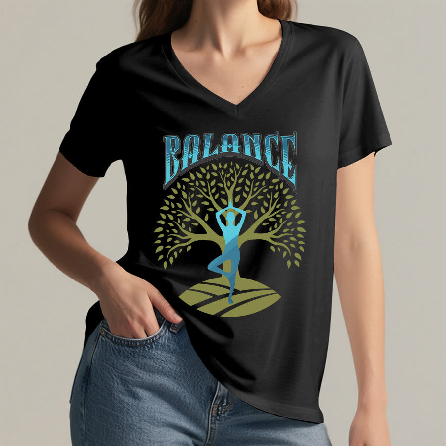 T-shirt à col en V pour femme Olivenorma Tree Pose Yoga Lady Balance Word Spiritual - image 20