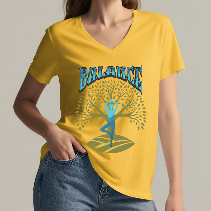 T-shirt à col en V pour femme Olivenorma Tree Pose Yoga Lady Balance Word Spiritual - image 32