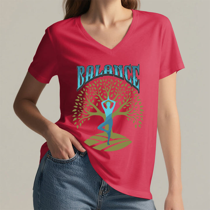 T-shirt à col en V pour femme Olivenorma Tree Pose Yoga Lady Balance Word Spiritual - image 29