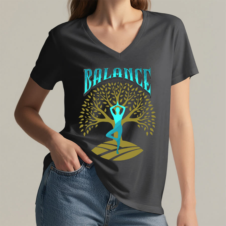 T-shirt à col en V pour femme Olivenorma Tree Pose Yoga Lady Balance Word Spiritual - image 23
