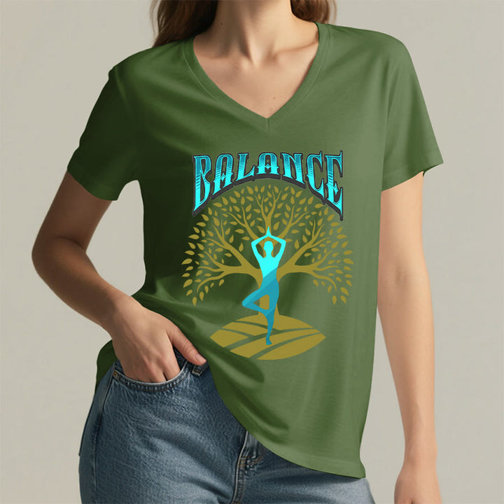 T-shirt à col en V pour femme Olivenorma Tree Pose Yoga Lady Balance Word Spiritual - image 8