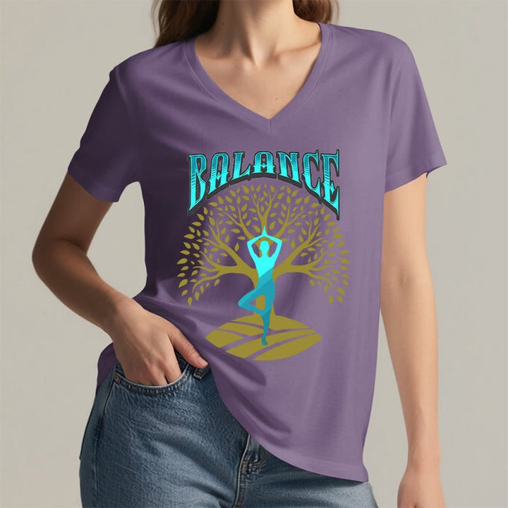T-shirt à col en V pour femme Olivenorma Tree Pose Yoga Lady Balance Word Spiritual - image 38