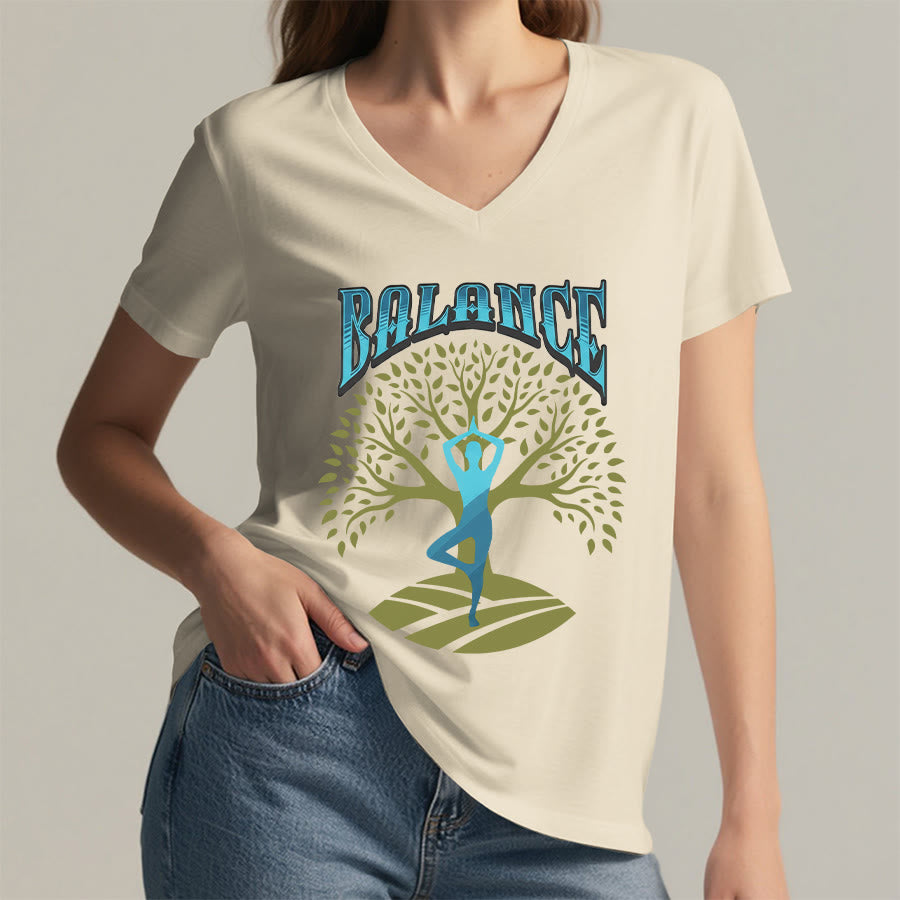 T-shirt à col en V pour femme Olivenorma Tree Pose Yoga Lady Balance Word Spiritual - image 11