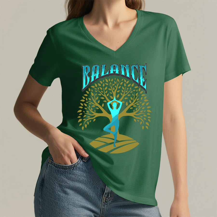 T-shirt à col en V pour femme Olivenorma Tree Pose Yoga Lady Balance Word Spiritual - image 5