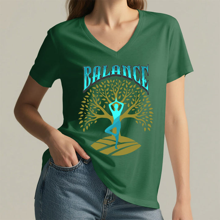 T-shirt à col en V pour femme Olivenorma Tree Pose Yoga Lady Balance Word Spiritual - image 5