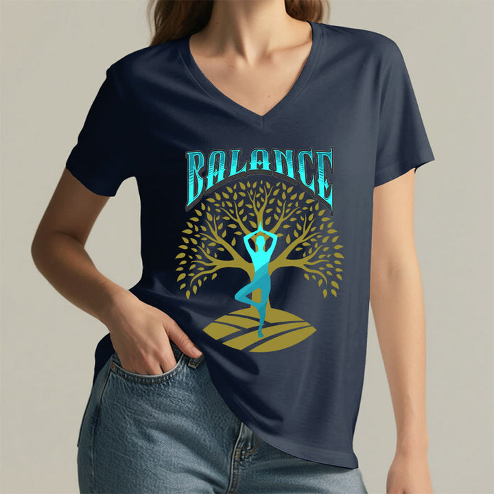 T-shirt à col en V pour femme Olivenorma Tree Pose Yoga Lady Balance Word Spiritual - image 26