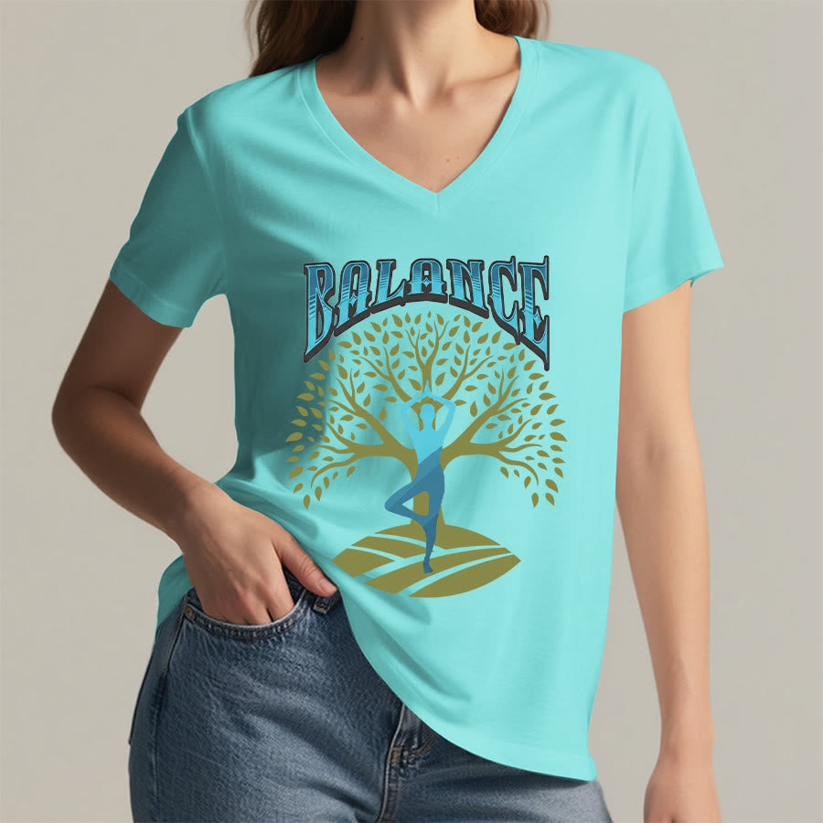 T-shirt à col en V pour femme Olivenorma Tree Pose Yoga Lady Balance Word Spiritual - image 17
