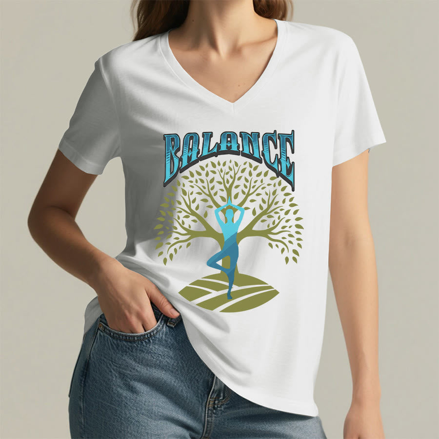 T-shirt à col en V pour femme Olivenorma Tree Pose Yoga Lady Balance Word Spiritual - image 2