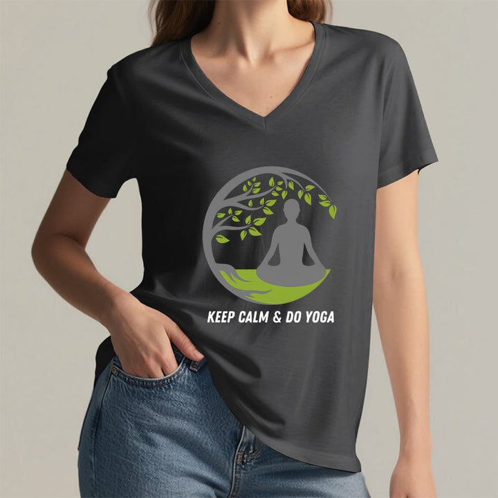 T-shirt Olivenorma Keep Calm & Do Yoga avec motif d'arbre circulaire et col en V pour femme - image 20