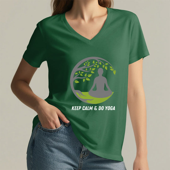 T-shirt Olivenorma Keep Calm & Do Yoga avec motif d'arbre circulaire et col en V pour femme - image 2
