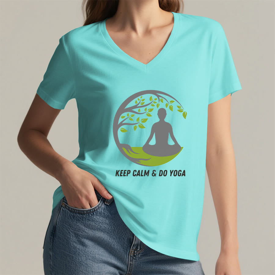 T-shirt Olivenorma Keep Calm & Do Yoga avec motif d'arbre circulaire et col en V pour femme - image 14